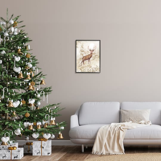 Stupell Industries Elk Snow Covered Forest Black Framed Giclee Art
